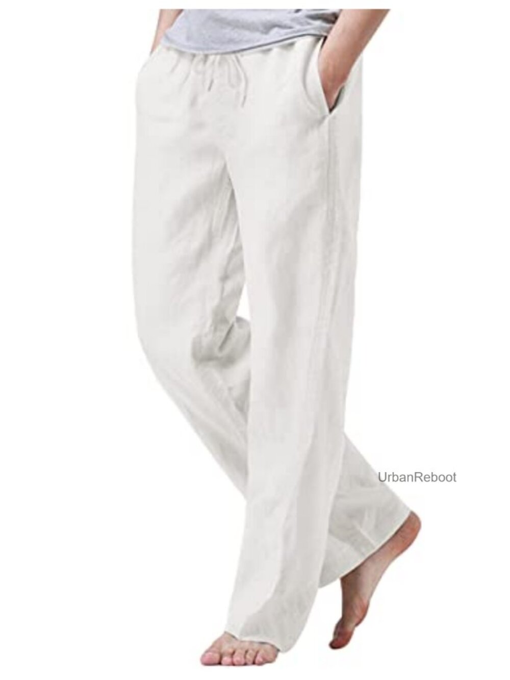 Men's Relaxed Fit Drawstring Linen Pants Casual Cotton Blend Summer Beach Yoga